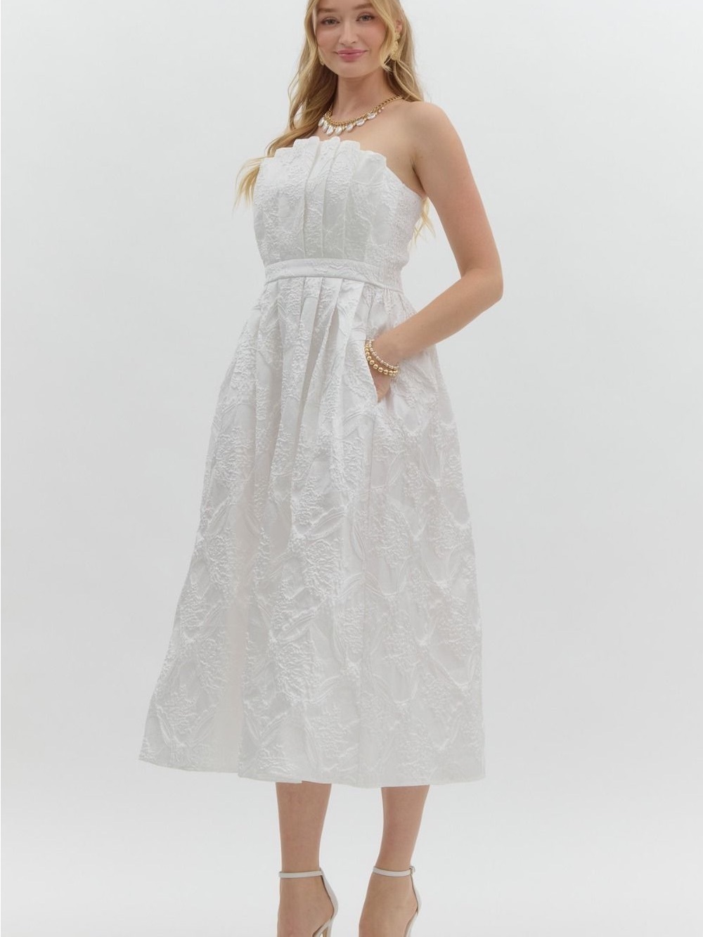 Strapless White Lace Midi Dress - Picture 3 of 7
